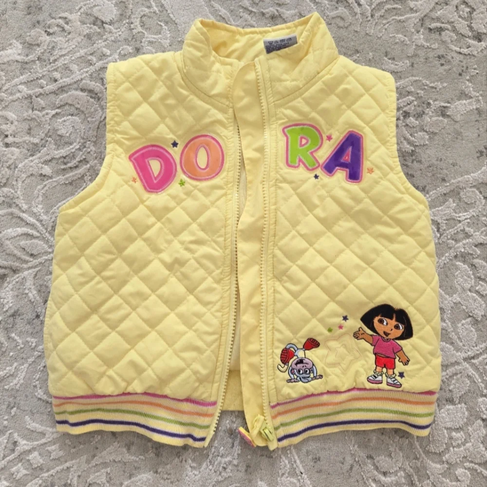 Vintage Y2k Yellow Nick Jr. Dora The Explorer Quilted Vest
